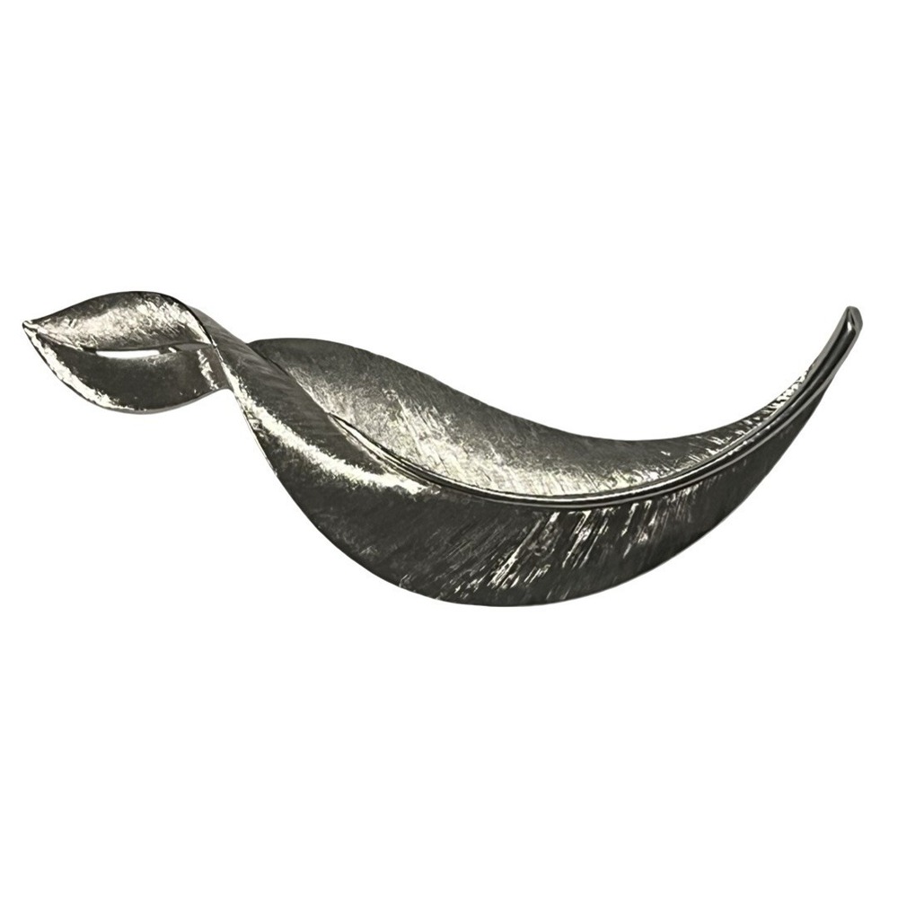Vintage Trifari Silver‎ Toned Leaf Brooch Pin Signed